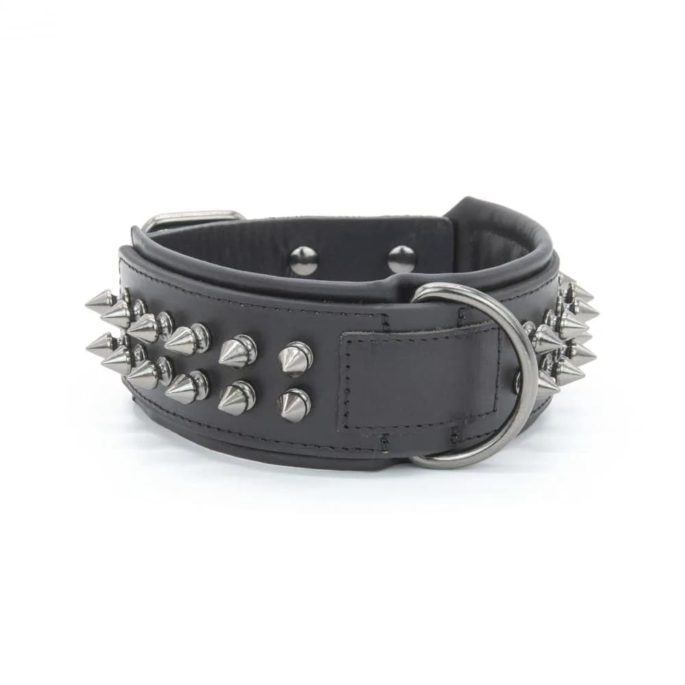 Luxury genuine leather dog collar, studded anti bite dog chain, 2.5-6cm wide dog collar, double-layer cowhide pet accessories