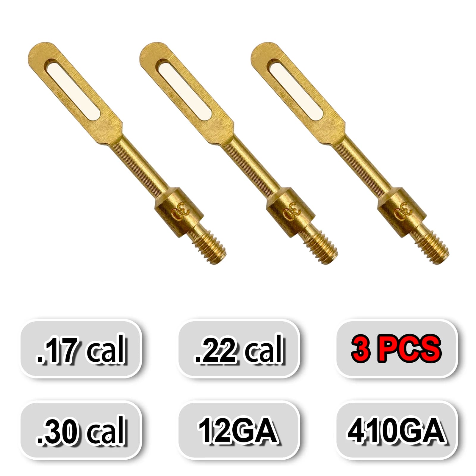 3pcs Gun Cleaning Patches Brass Holder Slotted Loops Tip Rifle Handgun Bore Barrel Maintenance Kit for 12GA 5.56mm 7.62mm .17cal