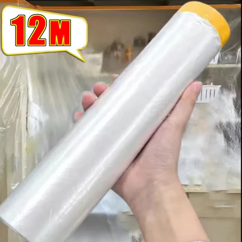 12M Furniture Dustproof Protection Film Self-Adhesive Plastic Masking Film Car Beauty Repair Masking Film Decor Wall Paint Cover