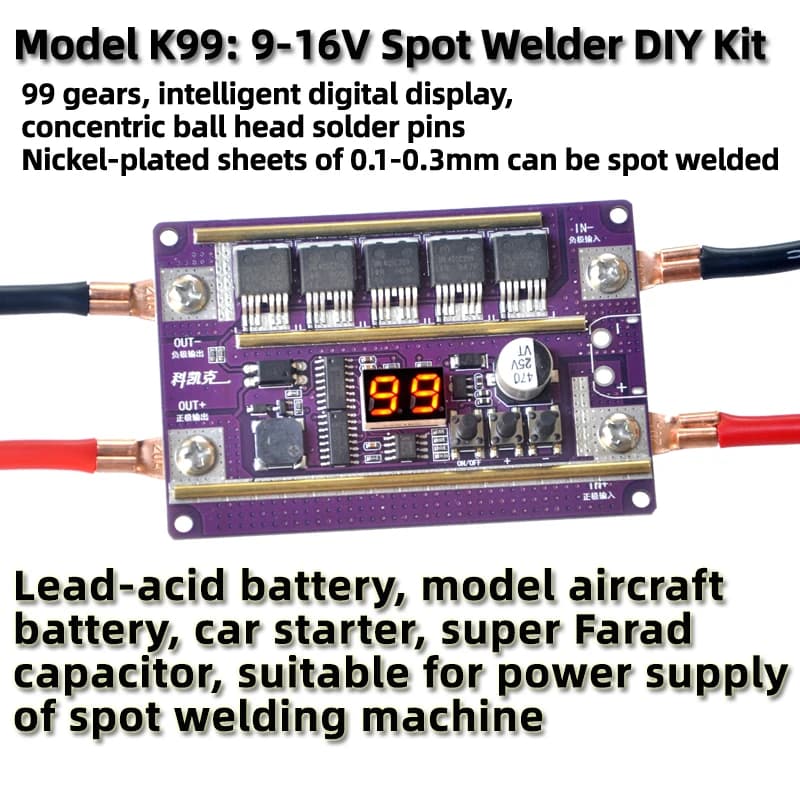 Portable 99 Gear 12V DIY Spot Welder Kit PCB Control Board 18650 Battery Spot Welding Machine