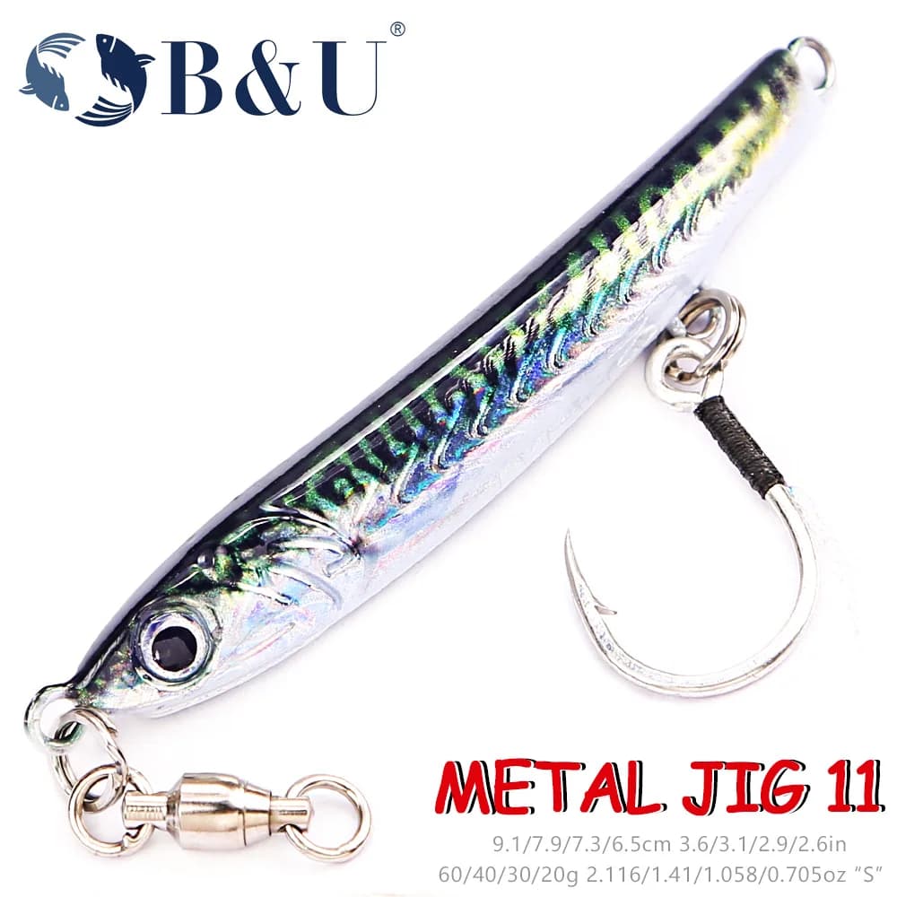 B&U Metal Jig 3D Printed S-shaped Fast Sinking Metal Jig Lure Spoon Saltwater Shore Casting Fishing Lure Vertical