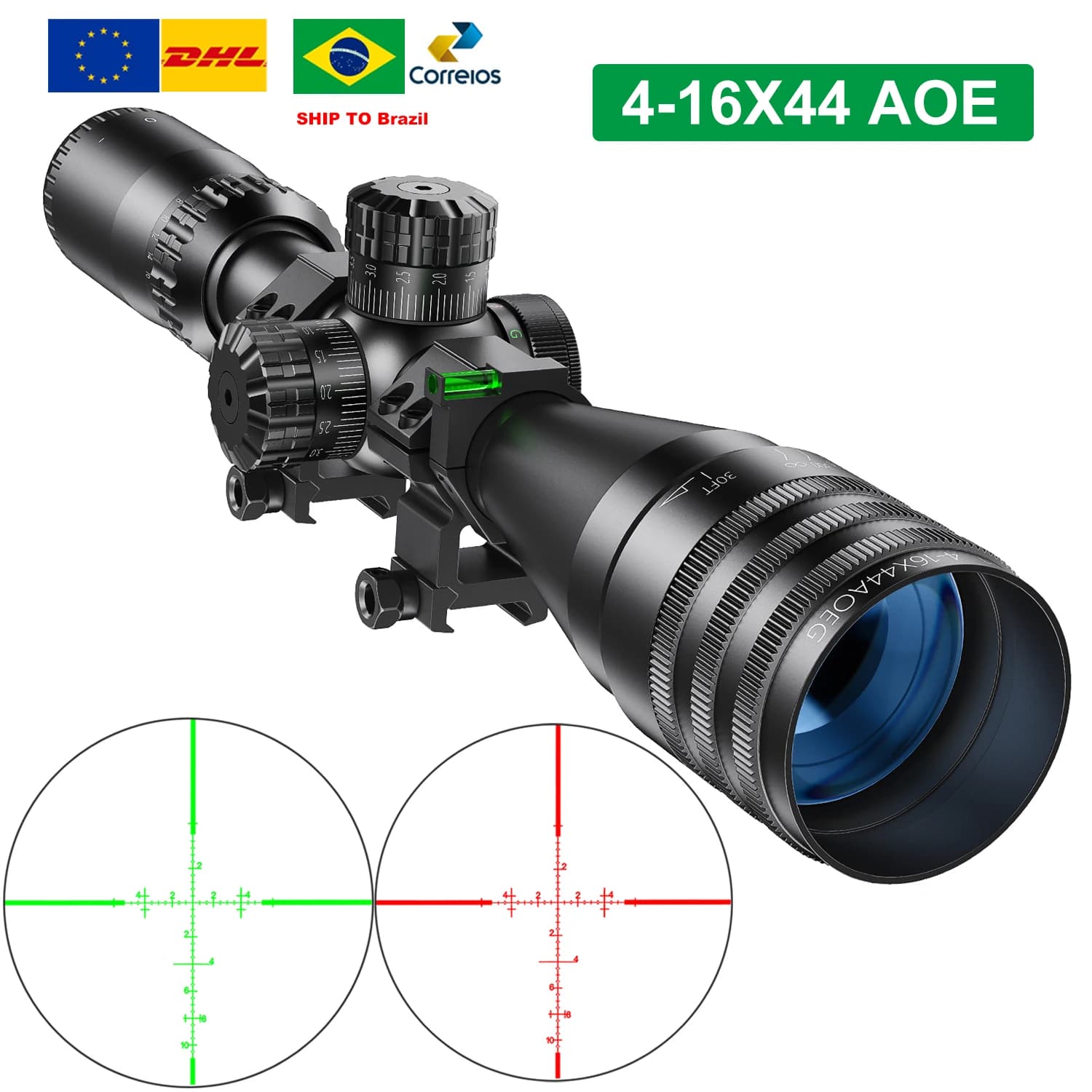 Tactical 4-16x44 AOE Scope Hunting Scopes Tactical Airsoft Luneta Para De Caça Red Green Illuminated Sight