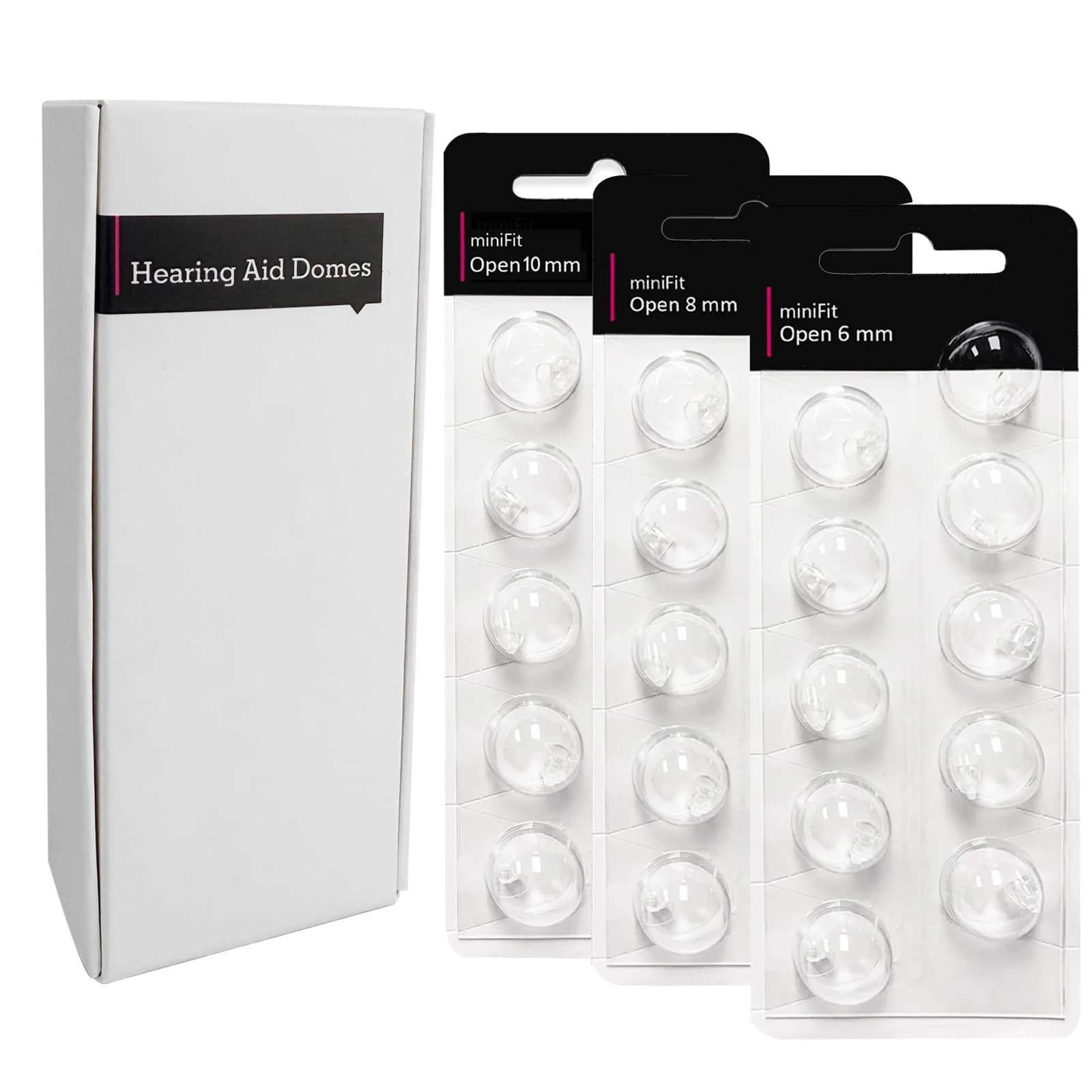 (2 Packs / 20 Pcs) Hearing Aid Domes for Oticon MiniFit Open Bass Dome(Open 6mm/Open  8mm/Open 1Omm) Minifit Domes