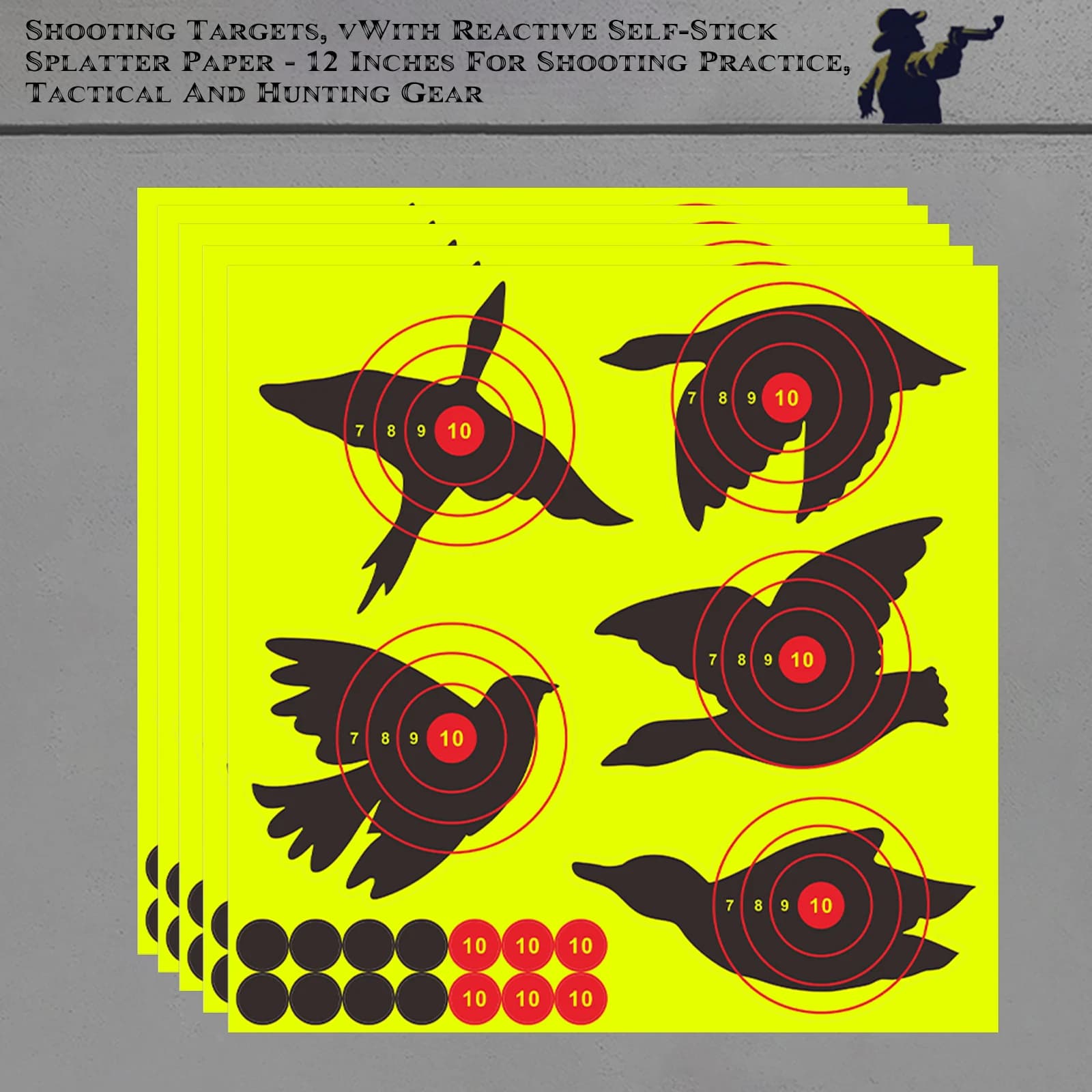 5Pcs 12In*12In Bird-Shaped Rings with Red Aiming Targets, Self-Adhesive Target Paper, Shooting Practice Splash Target Stickers, Shooting Target