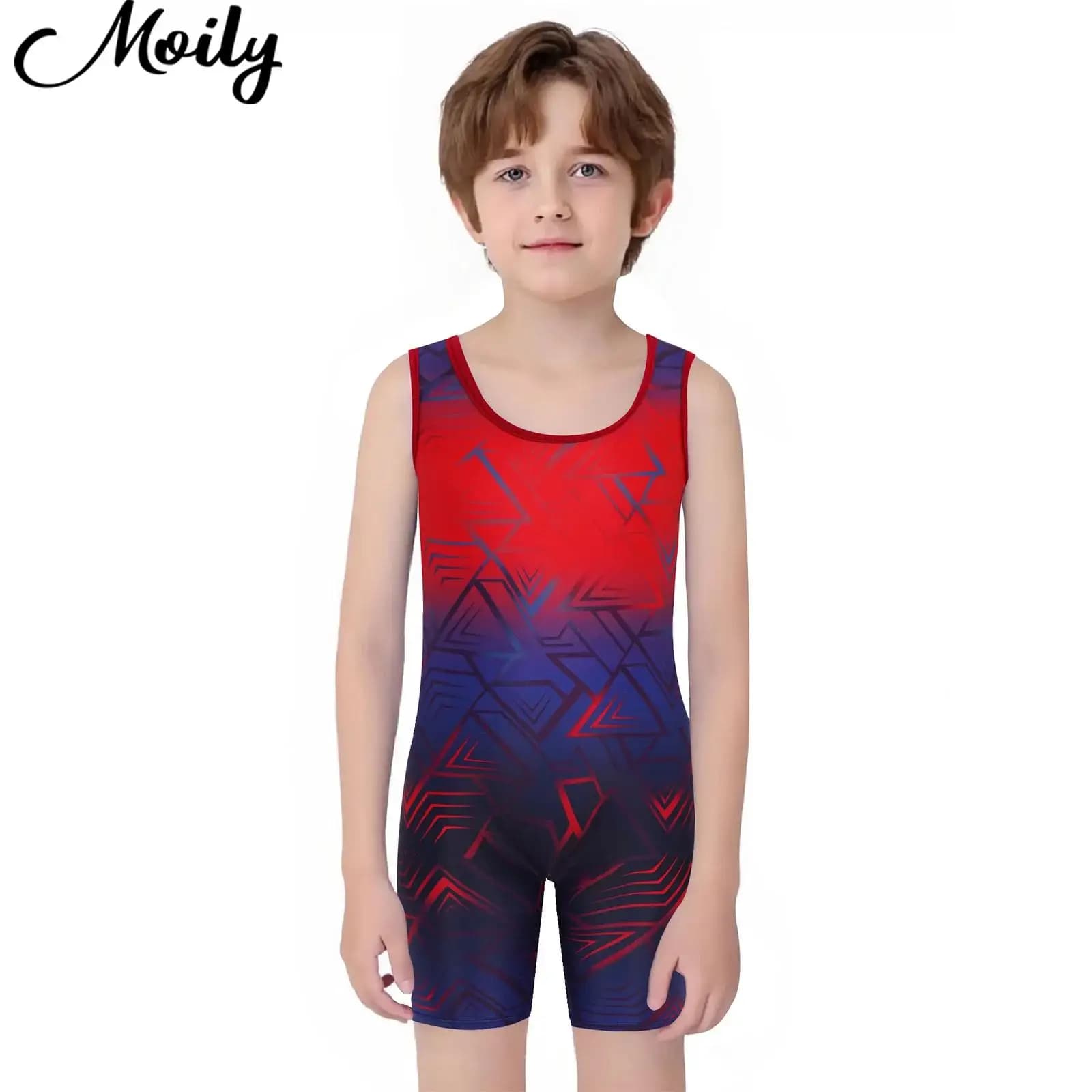 Children Boys Swim Bodysuit Kids Sports Jumpsuit Breathable Quick-drying Wrestling Singlet U Neck Sleeveless Bodysuit Costume