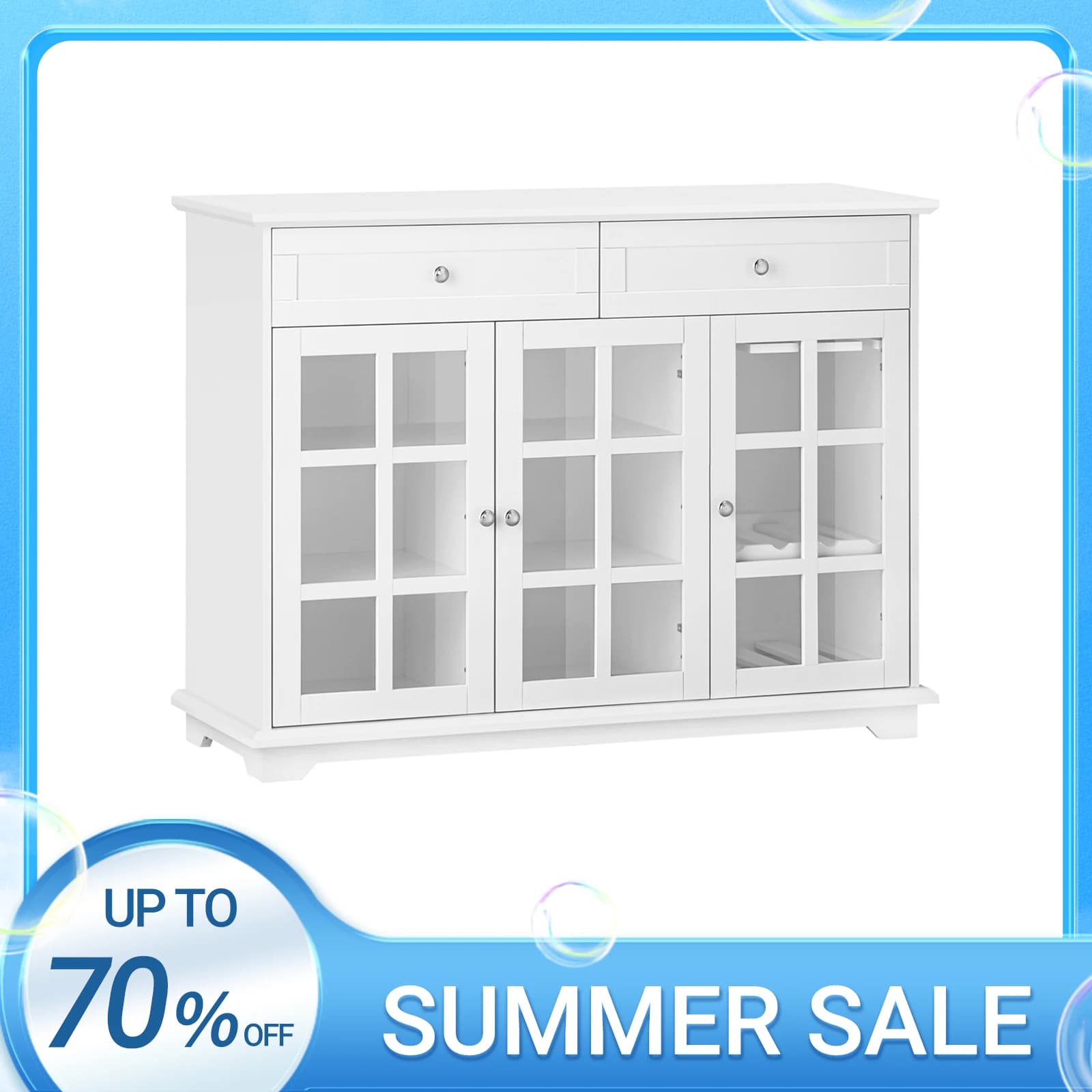 SoBuy FSB77-W Kitchen wardrobe Kitchen Island with Glass Door Freestanding Highborad Sideboard Bar Table dining table Buffet White 119x90x40cm