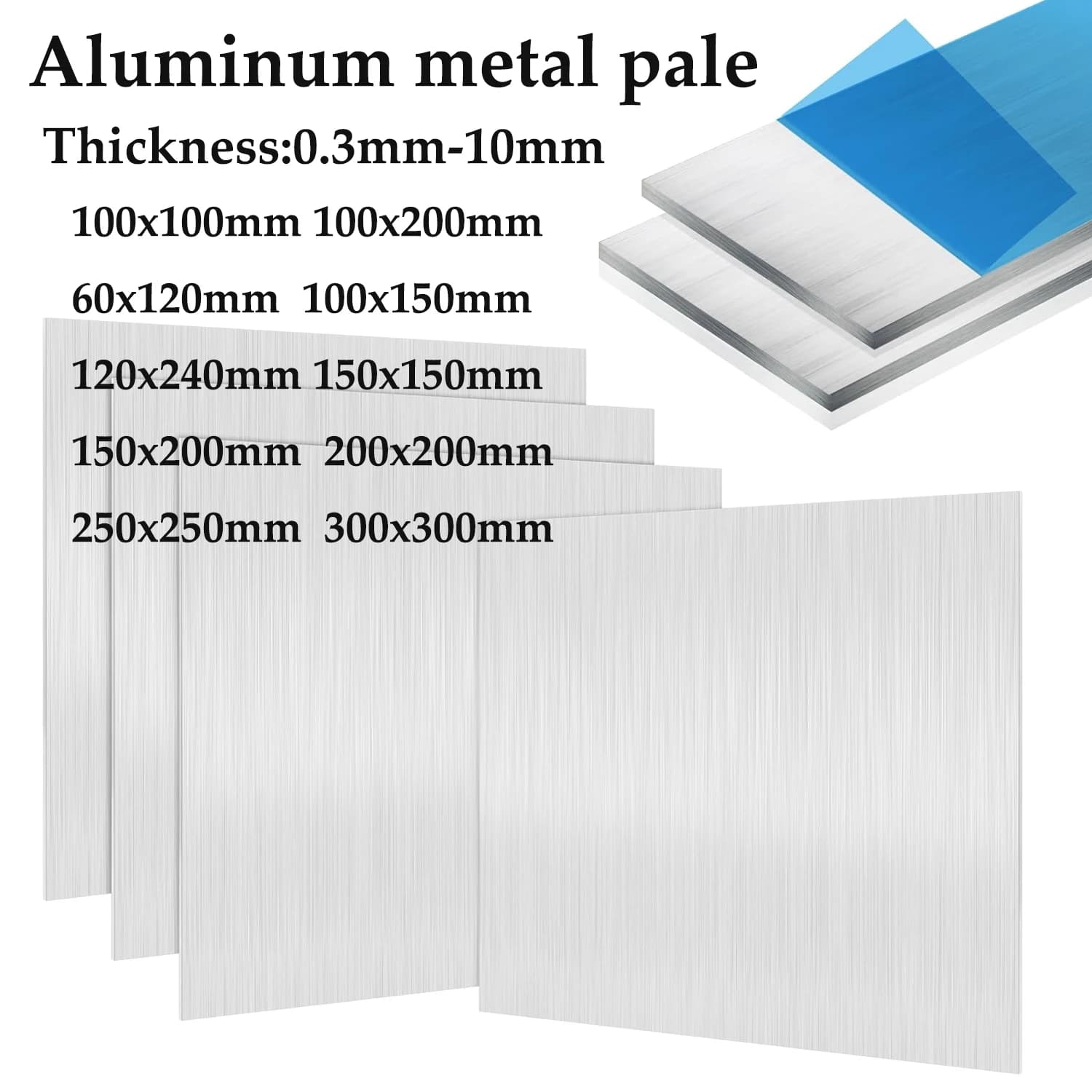 1-5pcs Thickness 0.3mm-10mm Aluminum Sheet 100x100mm/150x150mm/200x200mm Aluminum Alloy Square Plate Polished Plate Sheet