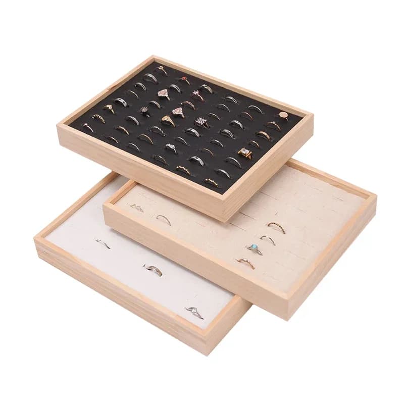 Wood 48 Grids Rings Tray Jewelry Showcase Storage Organizer Ring Display Tray 24*18cm