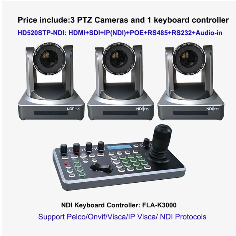 NDI POE 20x SDI HD MI LAN PTZ Broadcast Camera HD1080P Video Conference Keyboard Controller For Church Live Streaming System