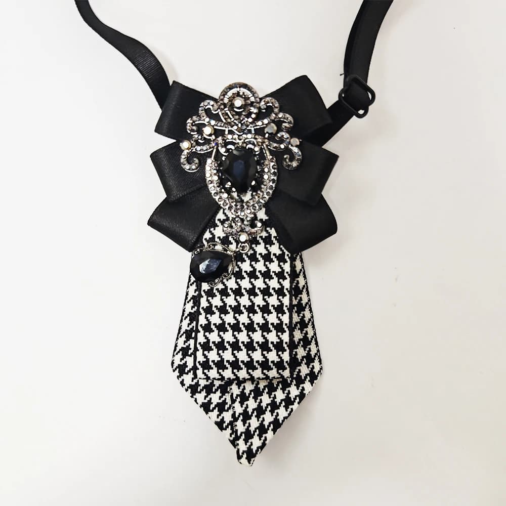 A Handcrafted Women's Plaid Black Diamond Tie, a Must-Have for the Back-To-School Season, Versatile for Pairing with Uniforms, Dark Style