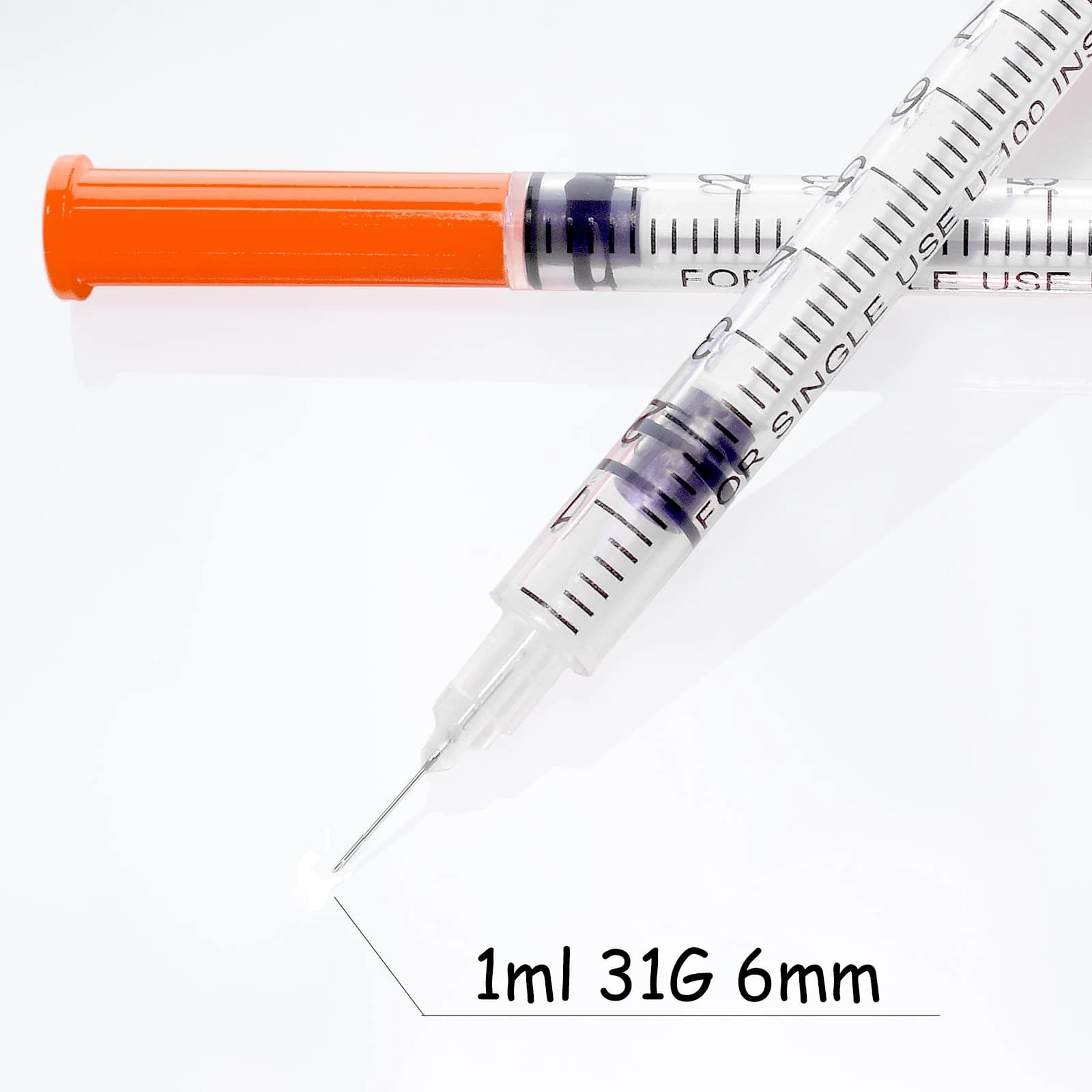 100pcs/box 1ml Sterile Disposable Insulin Syringes with 31G 6mm Needle, Individually Wrapped for Lab Measuring Pet Feeding