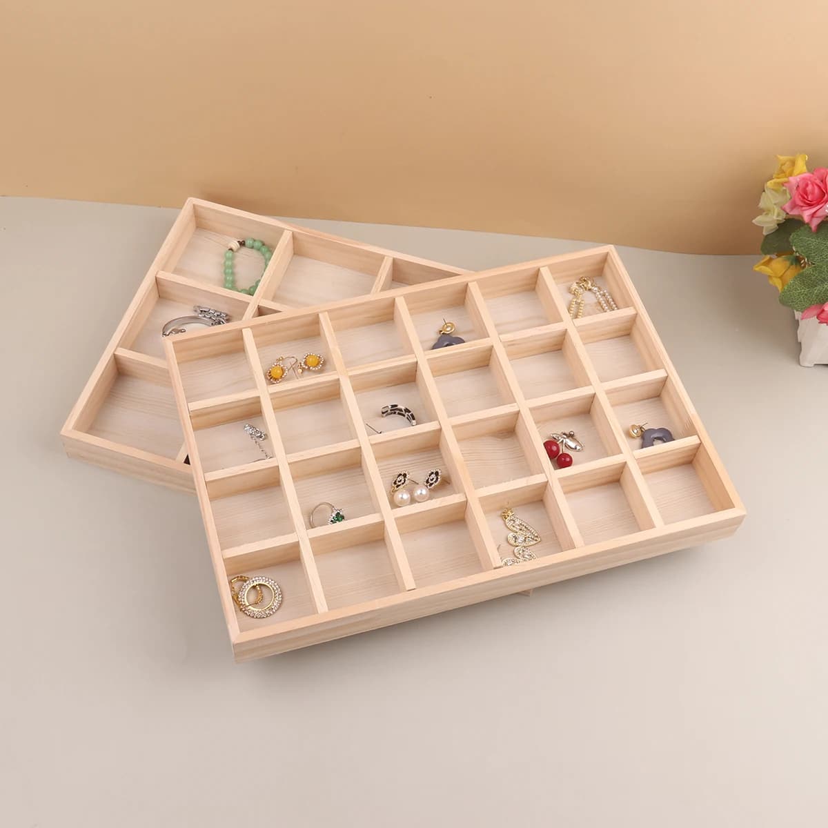 Wooden Jewelry Display Stackable Exquisite Jewellery Holder Portable Ring Earrings Necklace Organizer Box organizator de boys