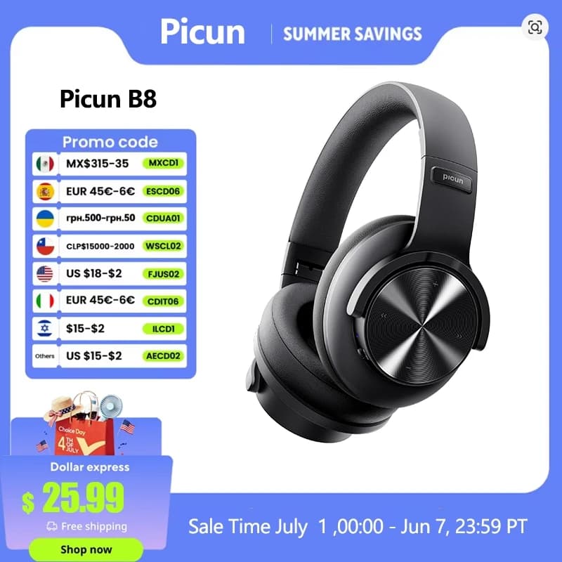 Picun B8 Bluetooth Headphones 120H Playtime Headset Wireless Bluetooth 3EQ Mode Low Latency Hands-Free Calls Over Ear Headphones