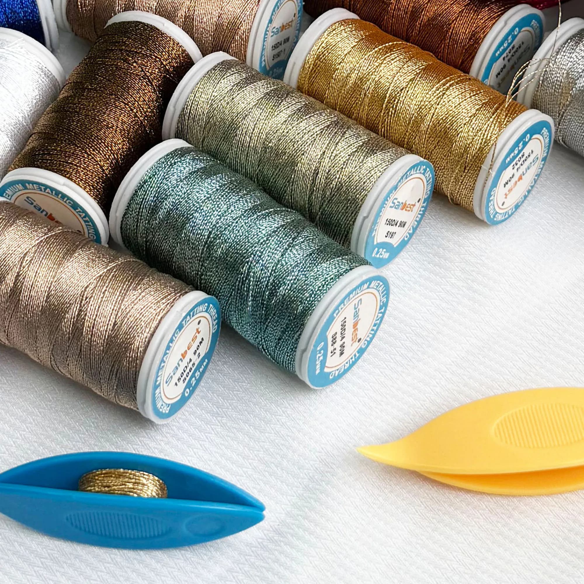 Sanbest 4 Strands Metallic Tatting Thread Set for Shuttle Tatting Lace DIY Handmade Bracelet Earring Macrame Yarn Craft Kit