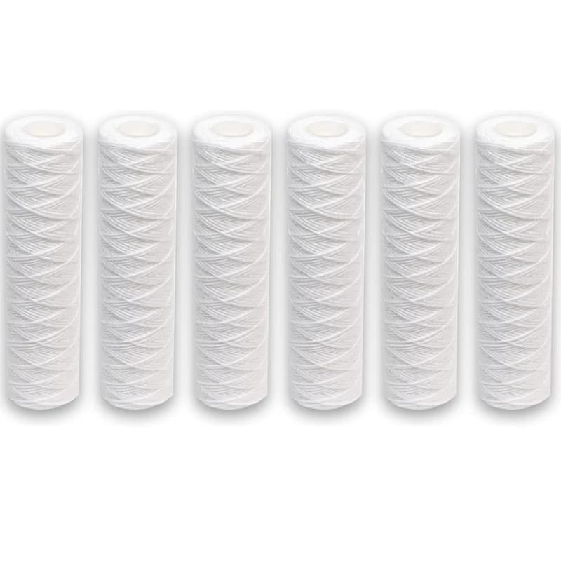 6pcs Universal String Wound Sediment Water Filter Cartridges for Most 10-Inch RO Unit 5 Micron – 10" x 2.5"
