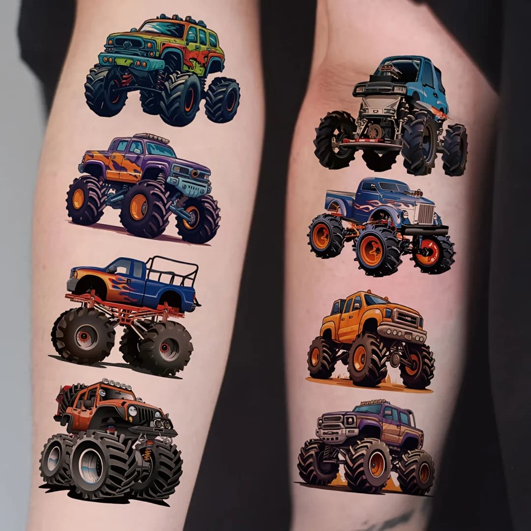 20 sheets Cartoon Monster Truck Tattoo Stickers Kids Birthday Party Supplies Waterproof Temporary Tattoos for Boys Party Favors