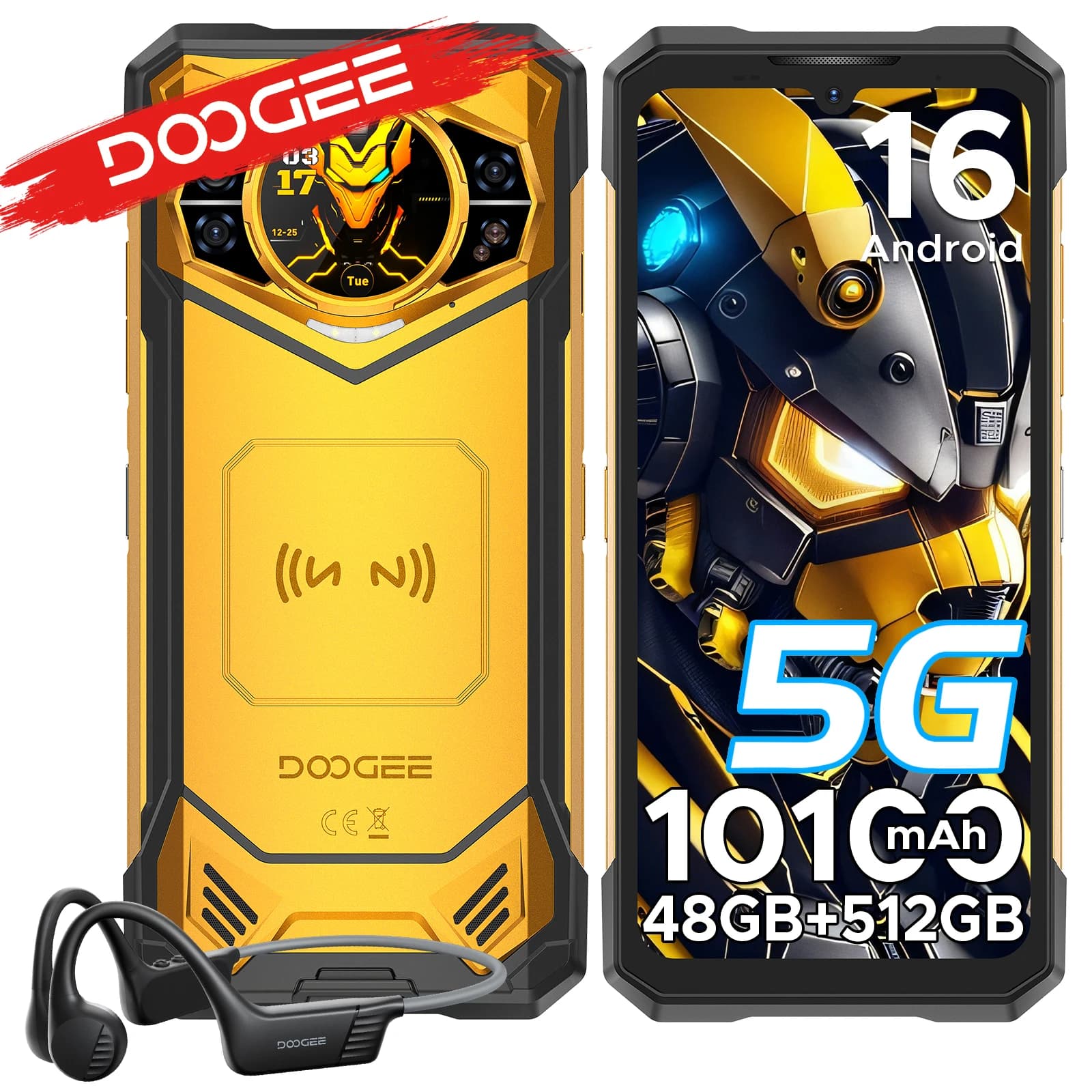 DOOGEE S200 X VIP Edition 5G AI Rugged Phone Android 16 48GB+512GB Smartphone 1.32" AMOLED Rear Display 10100mAh Battery NFC