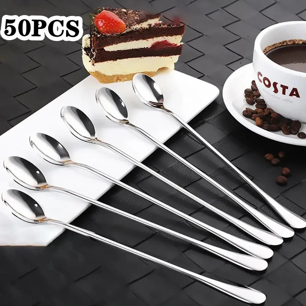 20/6pcs Stainless Steel  Ice Tea Scoop Dessert Spoon Food Grade Ice Cream Candy Tea Spoon Milkshake Coffee Multi-Purpose Spoon