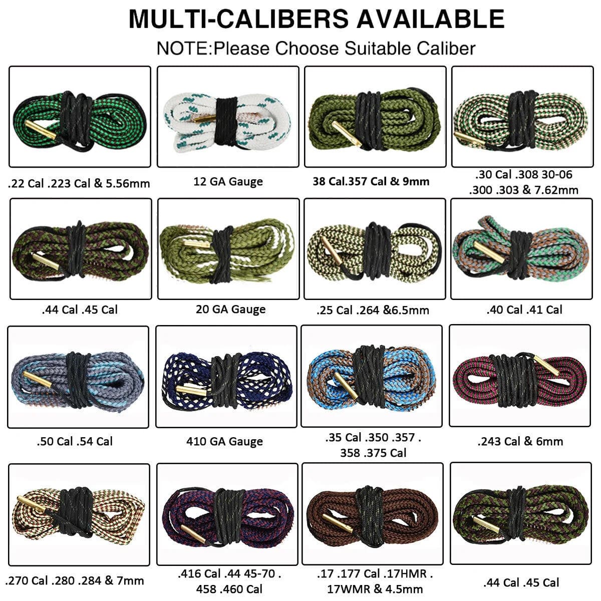 Gun Barrel Wipe Cleaning Rope .22 Cal.223 12GA Rifle Cleaning Brush Kit Tool Rifle Barrel Calibre for Hunting Rifle Accessories
