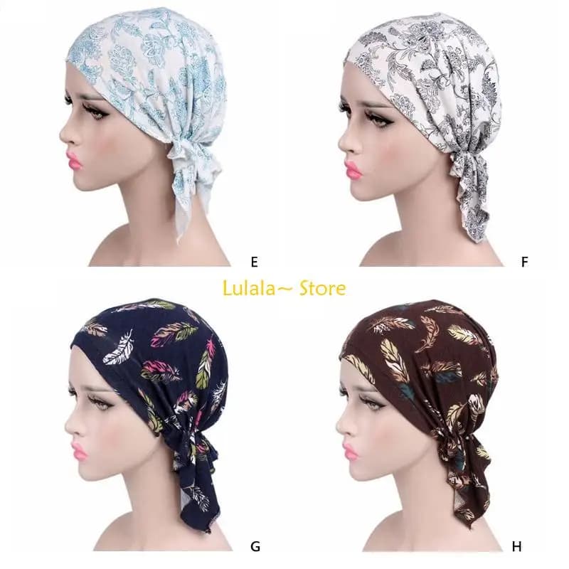 Y4QA Women Turban Floral Cap Vintage Beanie Headscarf Elastic Headwrap Ruched Chemo Hair Loss Headwear Hijab Hat