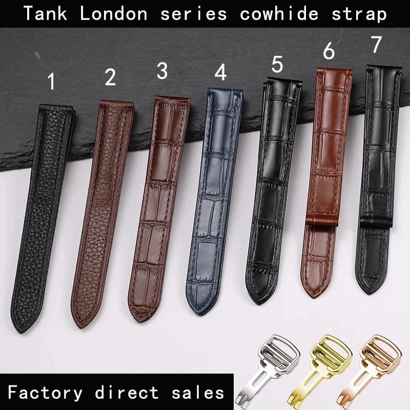 Compatible with Cartier genuine leather watch straps –for men's Tank London and women's Ronde Solo, ocowhide leather18 20 22 25