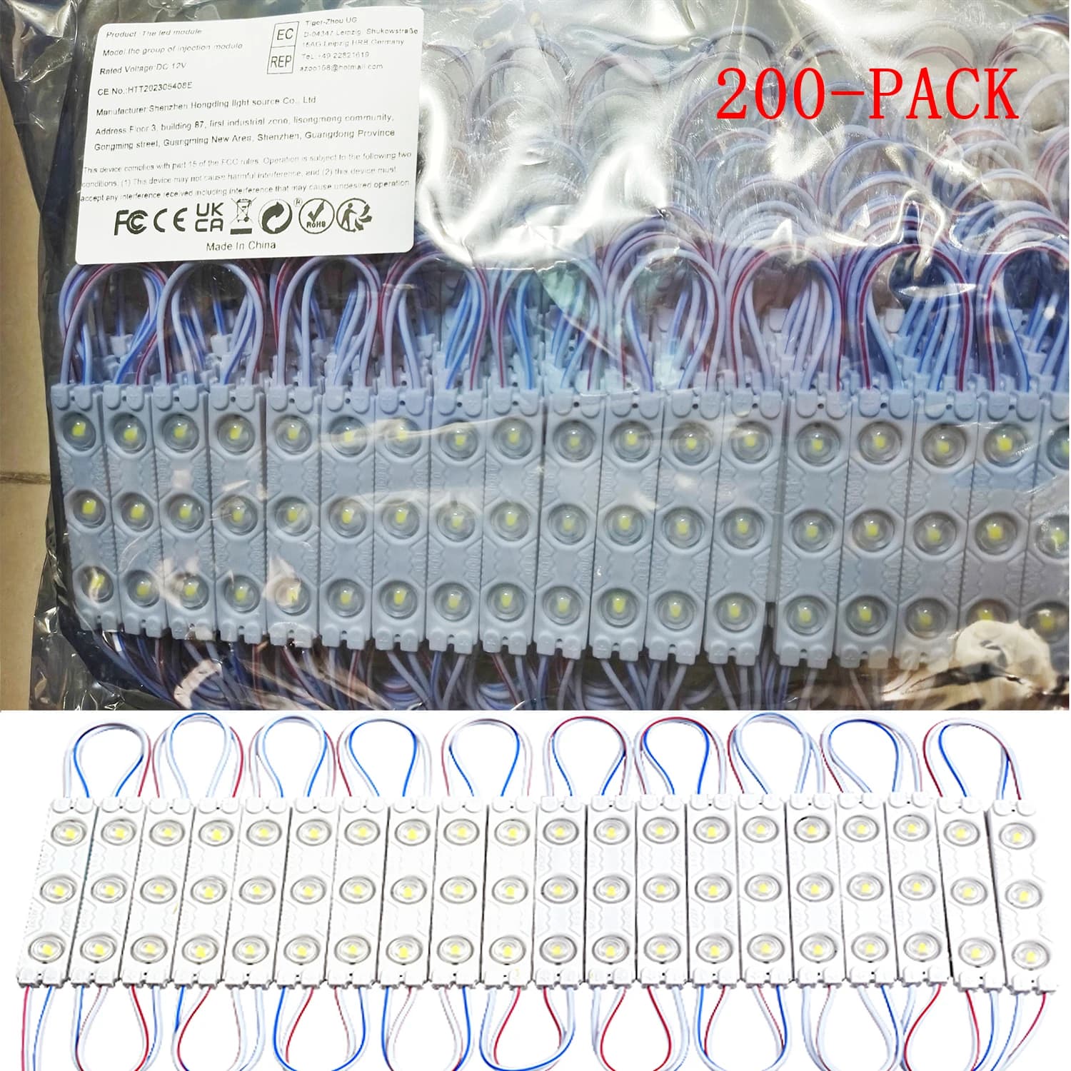 200pcs DC12V 2835 3LED Module Injection Outdoor Waterproof IP67 Strip Light for Shop Signboard Advertisement Sign Letter Decor