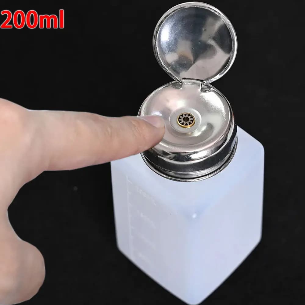 1Pcs 200ML Plastic Refillable Liquid Container White Portable Press Pump Bottle Liquid Alcohol Cleaner Acetone Remover Dispenser