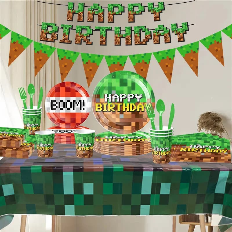 Birthday Party Decorations Boy Tableware Paper Plate Cup Napkin Tablecloth Bracelet Flag Gift Bag Kids Birthday Party Supplies