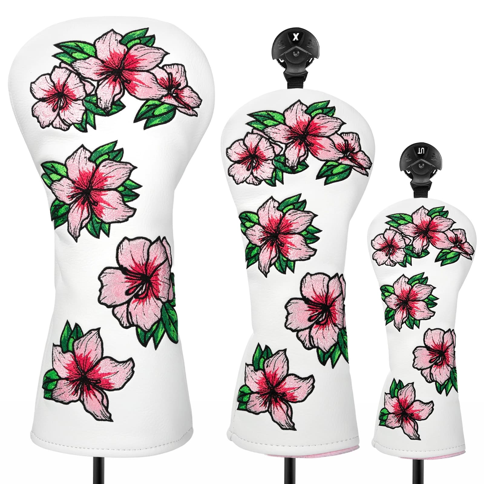 Spring Flower Golfer Gift Golf Club Headcovers White Premium Leather Golf Driver Fariway Wood Covers Hybrid Head Covers 3 Wood G