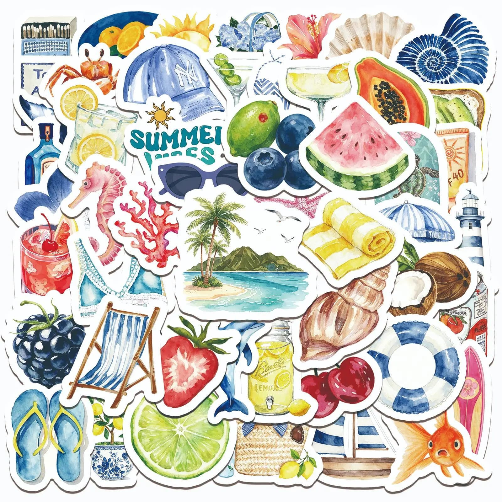 50Pcs Summer Beach INS Style Graffiti Stickers Decoration Luggage Phone Guitar Scraphbook Waterproof Sticker Kid Toys Party Gift