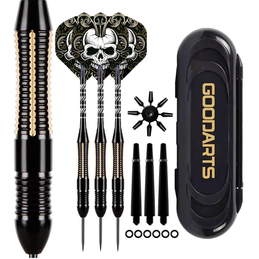 3 Pcs Professional Dart Set 26g Metal Tip Precision Engraved Heavy Duty Brass Barrel with Extra Nylon Shaft Protector Dart Case
