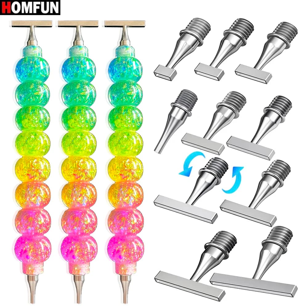 HOMFUN NEW Diamond Painting Pen，Color Embroidery Threaded Dot Drill Tool，Multifunctional Metal Screw Thread Tips Accessories
