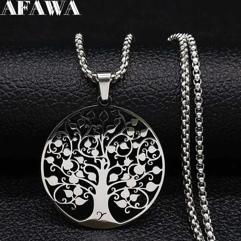 Tree of Life Pendant Stainless Steel Necklace Silver Color Women Men Amulet Neck Chain Jewelry Collar Arbol De Vida N11S01