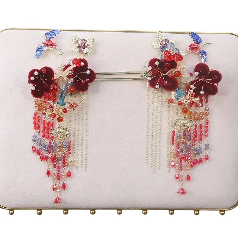 Chinese Edelweiss Bride Wedding Show Wo Clothing Retro Fengchai Cheongsam Wedding Headgear Accessories