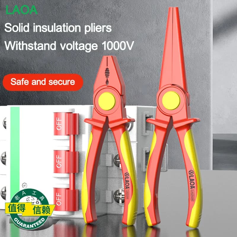 LAOA Solid insulated plastic pliers 1000V high voltage resistant non-slip handle insulated wire pliers needle-nose pliers