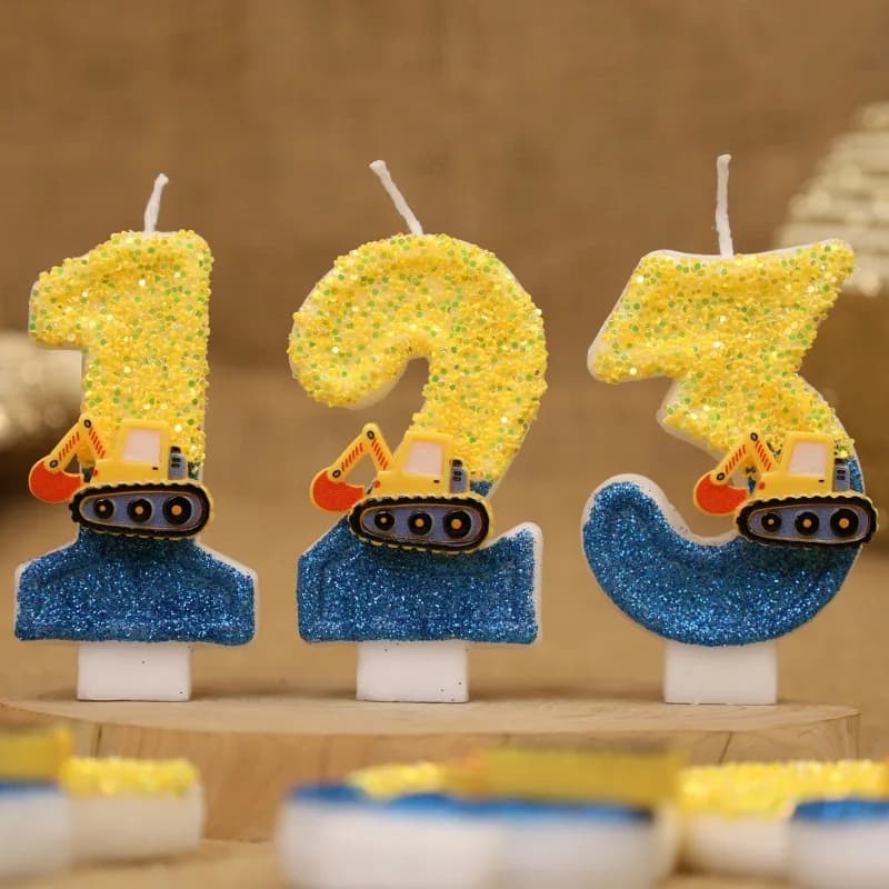 Cute Fashion Creative Engineering Car Excavator Number Birthday Cake Candle Gift Decoration Handmade Birthday Candle Boy Party