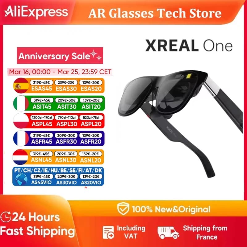 Xreal One AR Smart Glasses 3840X1080 Native 3DoF X1 Chip 50° FOV Ultra Large Viewing Angle Glasses for iPhone 17/16 SteamDeck