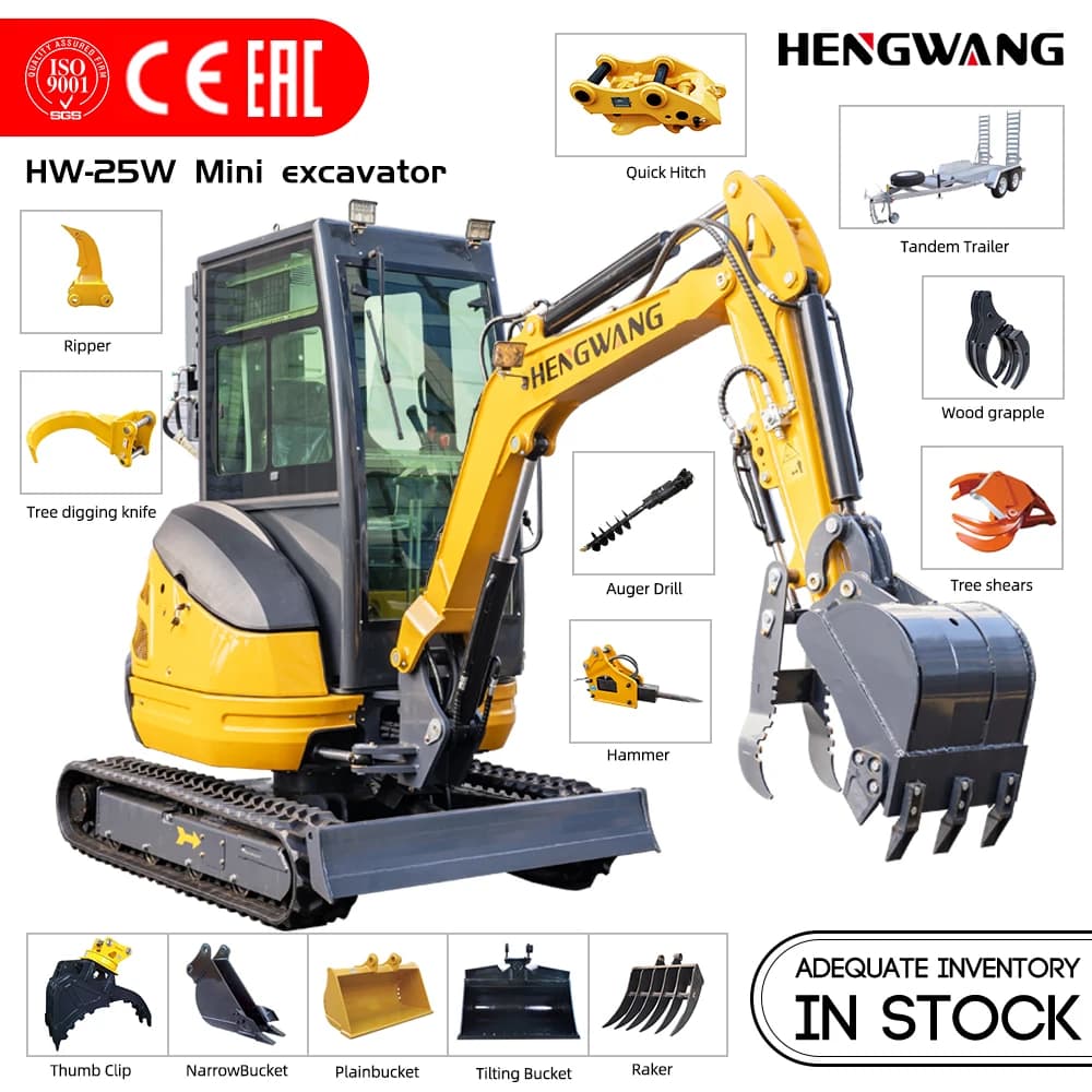 New 2.5 Ton Mini Excavator AC Cabin Hydraulic Diesel Euro 5 Small Digger Optional Kubota Engine Crawler Excavators