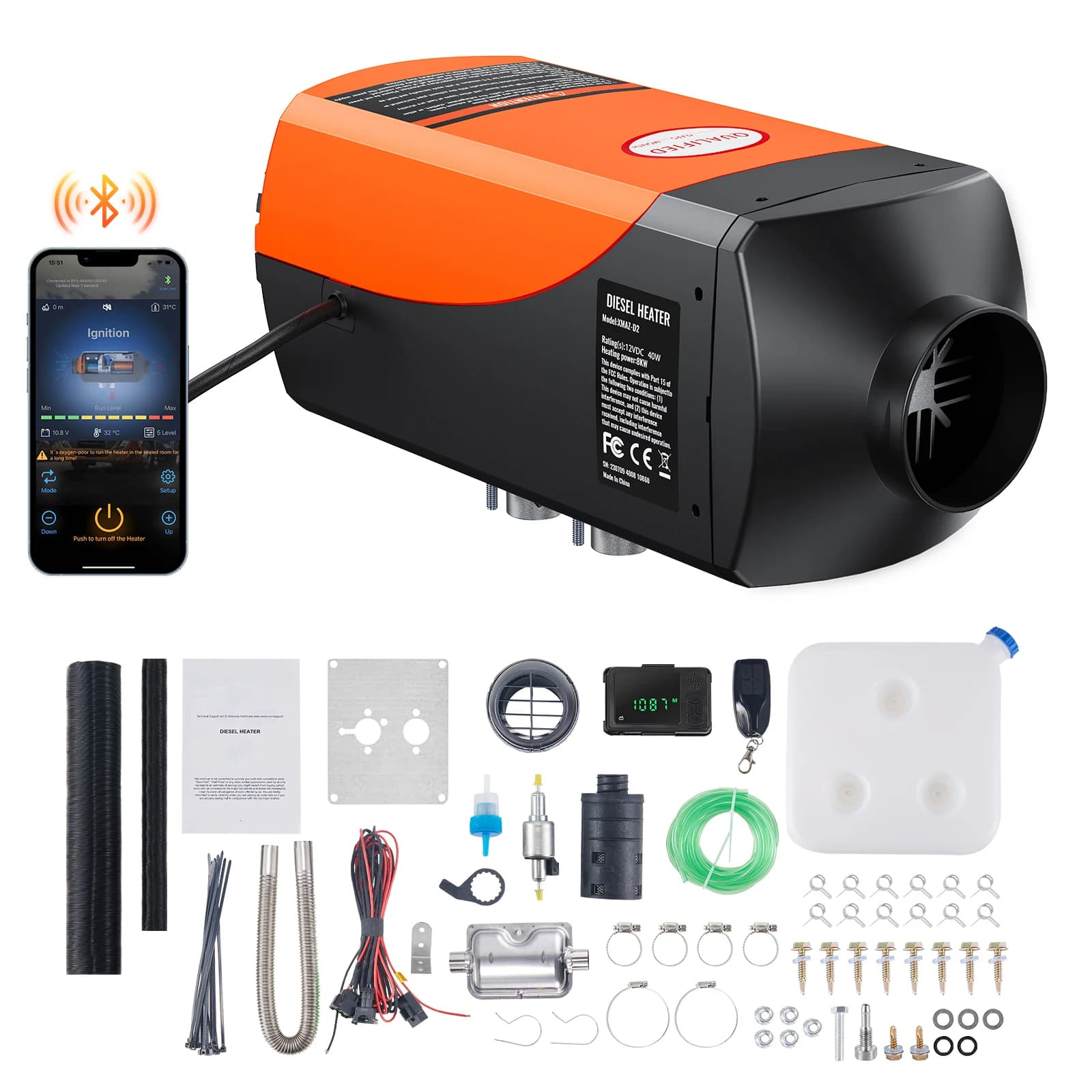 SucceBuy Bluetooth App Control Diesel Air Heater Diesel Heater LCD Diesel Parking Heater for RV Trailer Camper Boat And Indoors