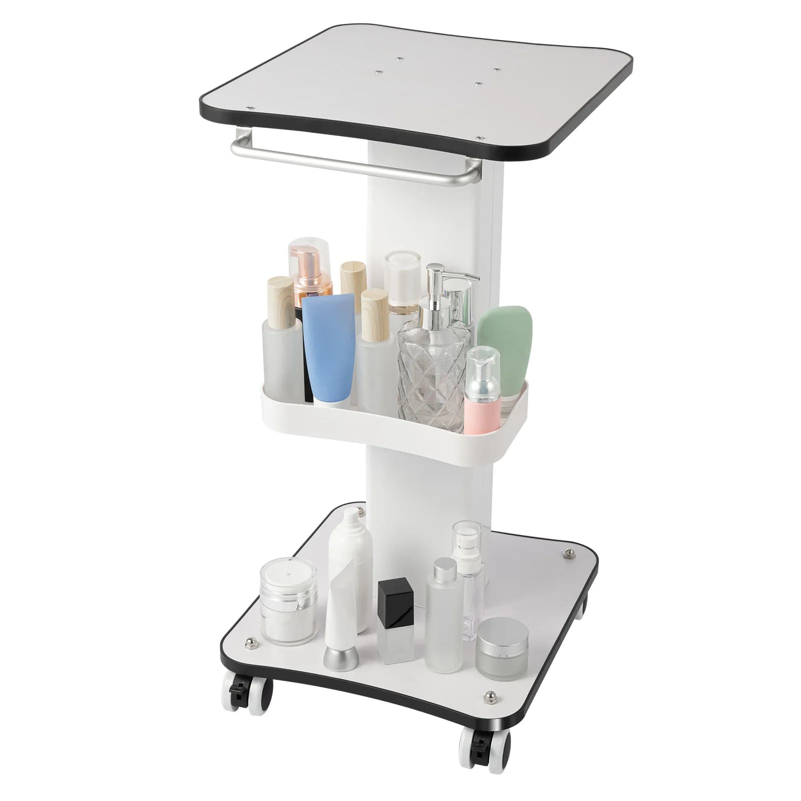Beauty Trolley Cart for Salon, 33lbs Load Capacity, 4 Lockable Silent 360° Wheels, Multifunctional Beauty Trolley with Tray