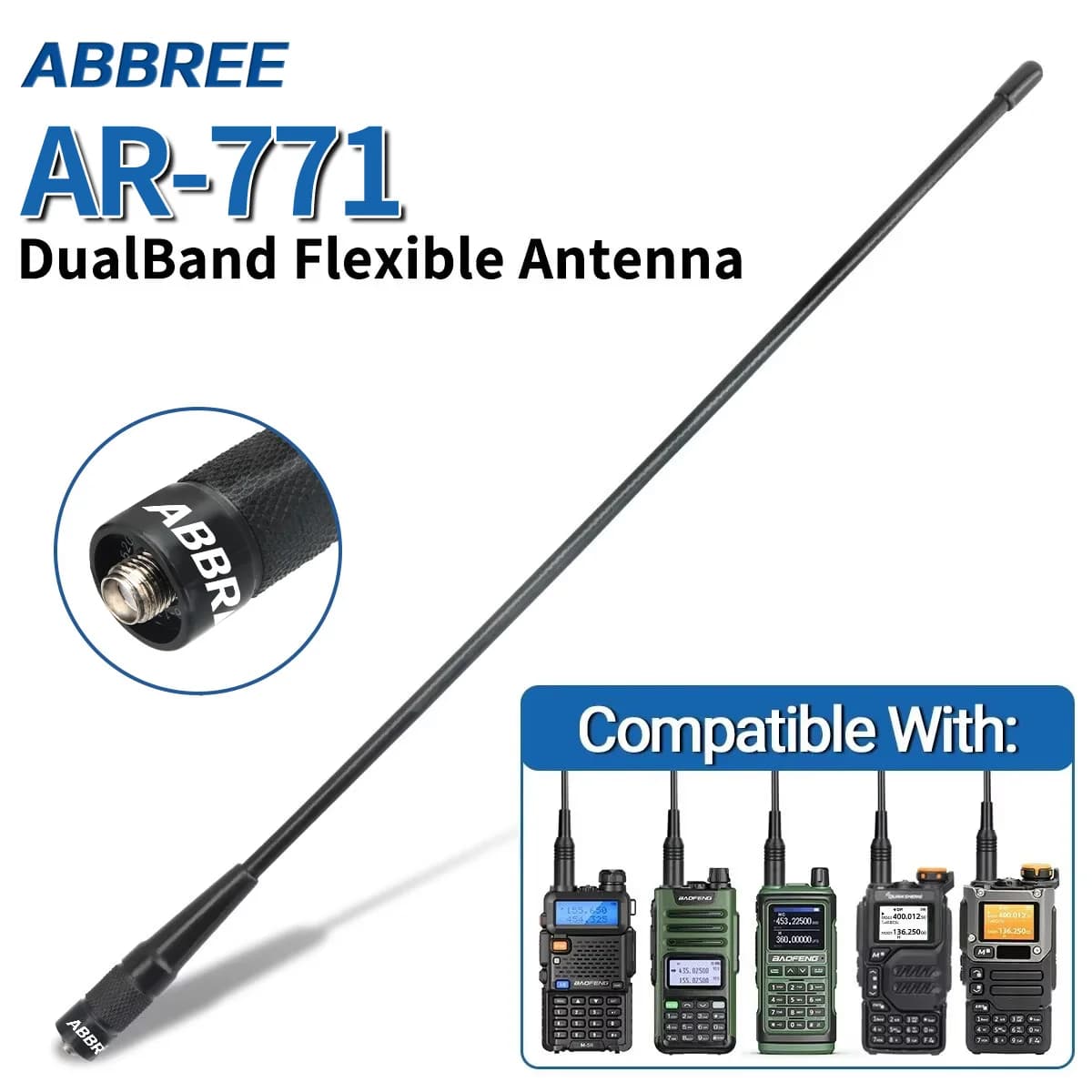 ABBREE AR-771 PRO SMA-Female Dual Band High Gain Antenna For Baofeng UV-5R BF-888S UV-32 Quansheng UV-K5 K6 Walkie Talkie Radio