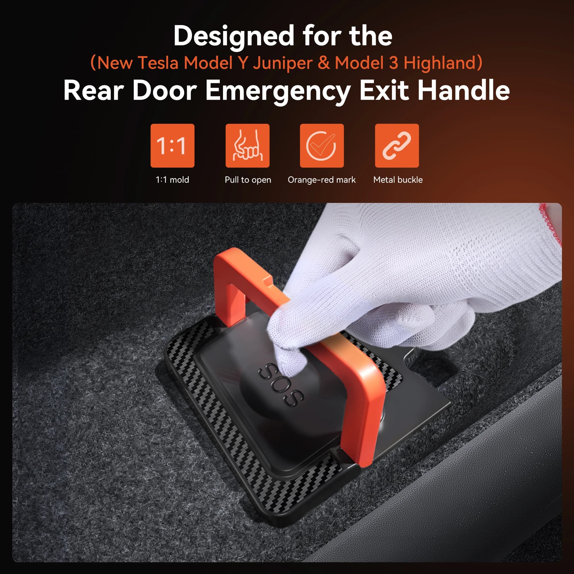 YZ For Tesla Model 3/Y/YL Highland Juniper 2021-2026 Rear Door Emergencies Safety Pull Rope Emergency Handle Car Accessory