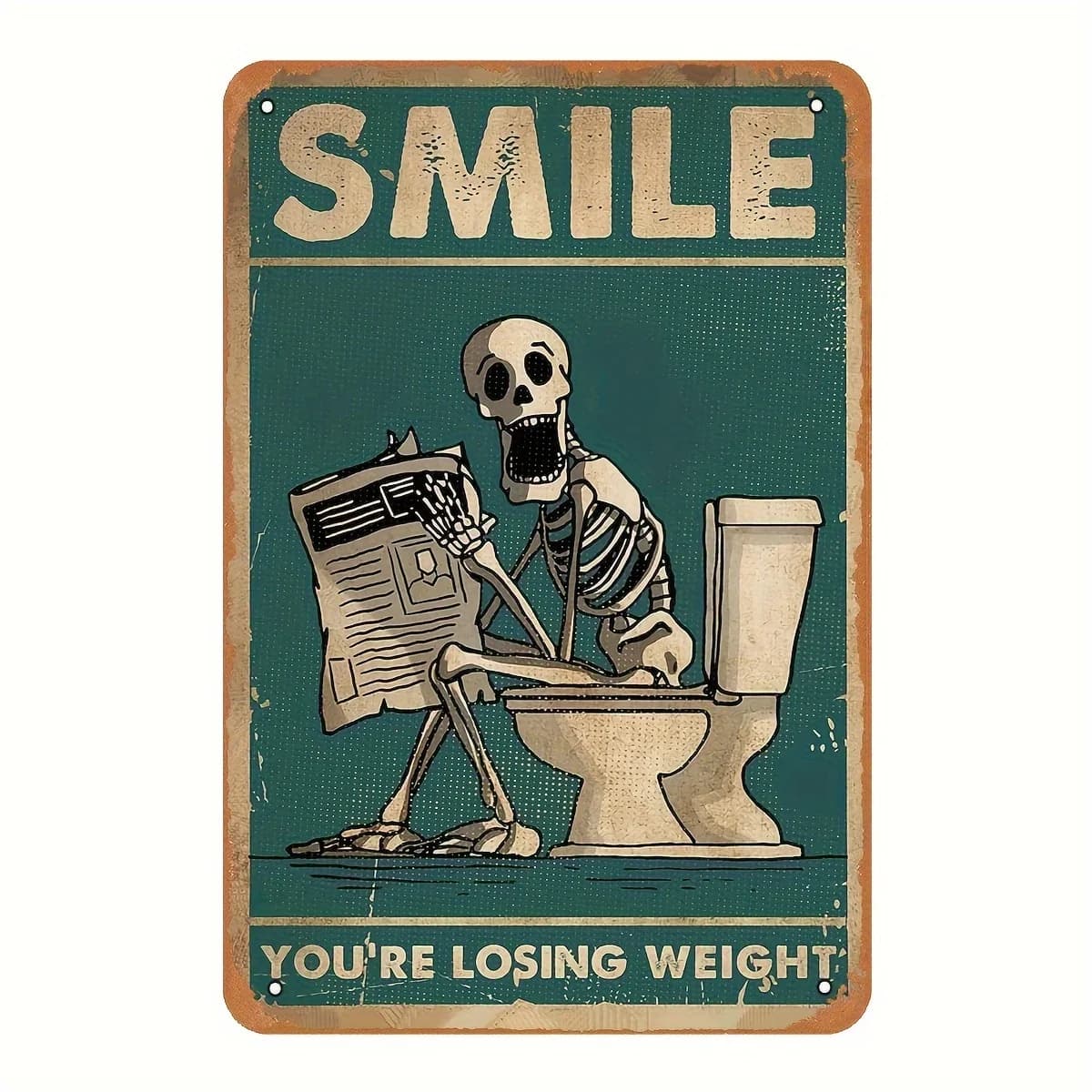 [Funny Skeleton Wall Sign] Funny Retro Skeleton Bathroom Wall Sign - Metal Humor Toilet Decor -   Multipurpose Wall Hanging Plaq