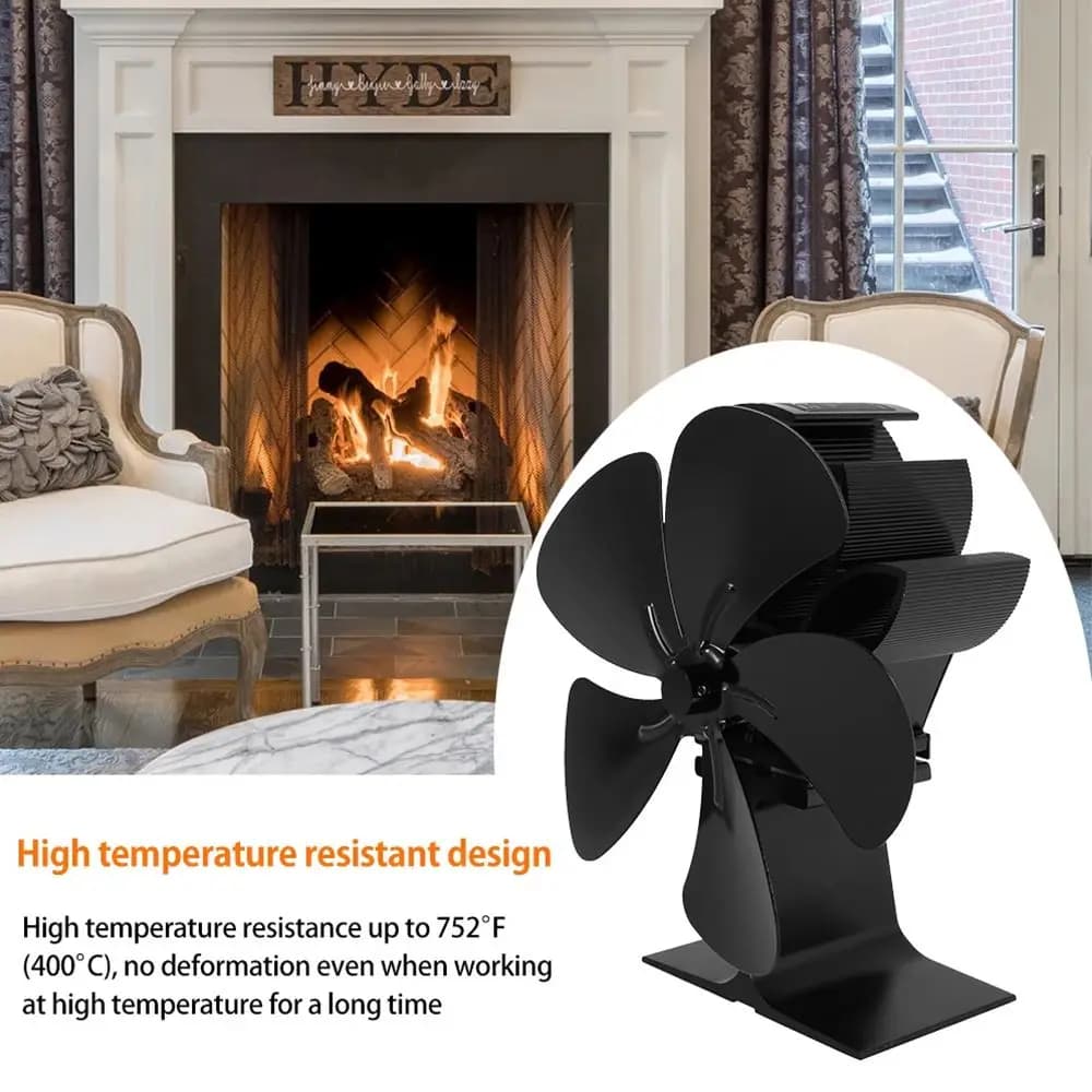 Black Power Saving Eco Fire Heat Wood Stove Fan for Heat Powered Fireplace Fan Log Burner