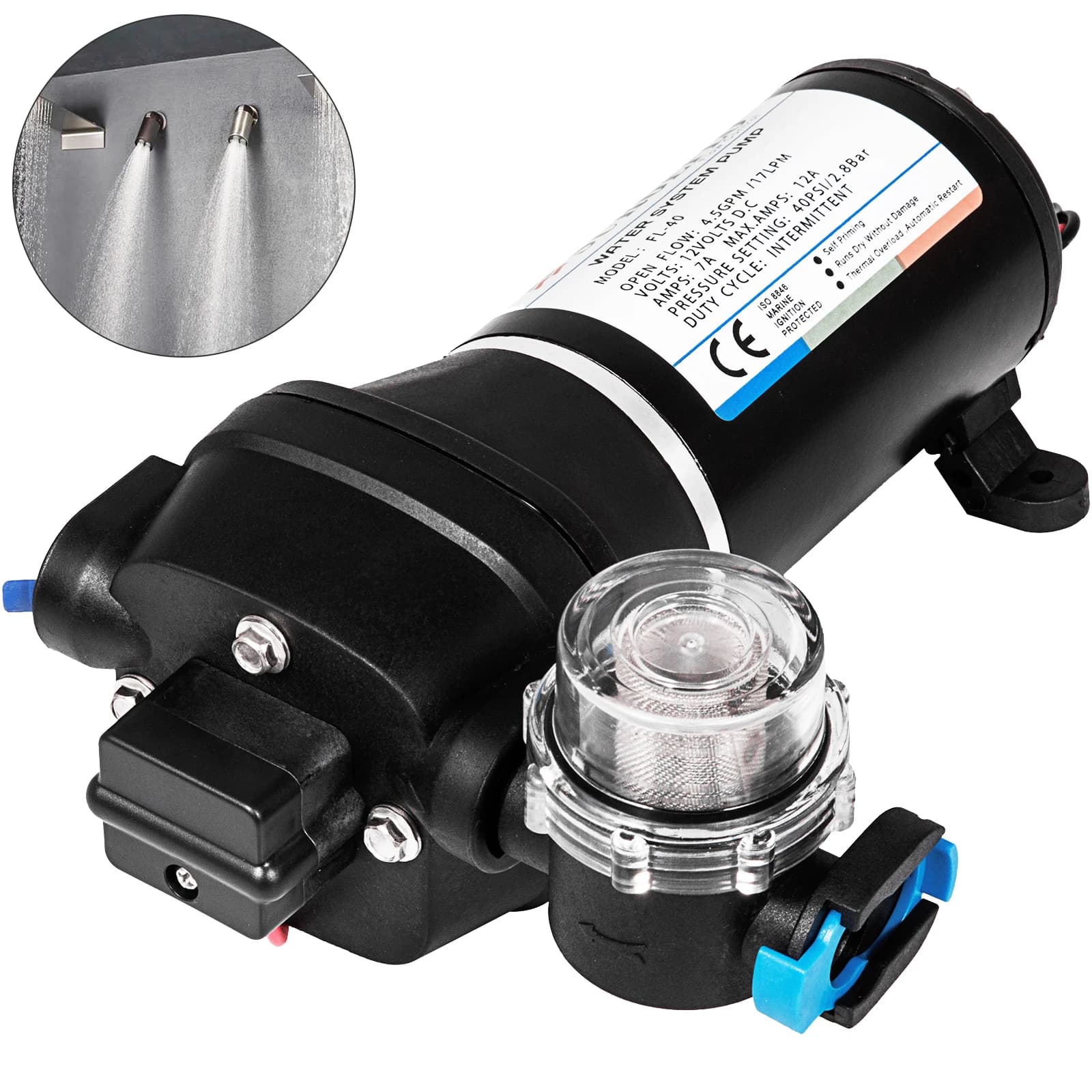 SucceBuy 12V Diaphragm Water Pump 10L/Min 17PSI 17L/Min 40PSI High Pressure Automatic Self Priming Misting Booster Pump Discount