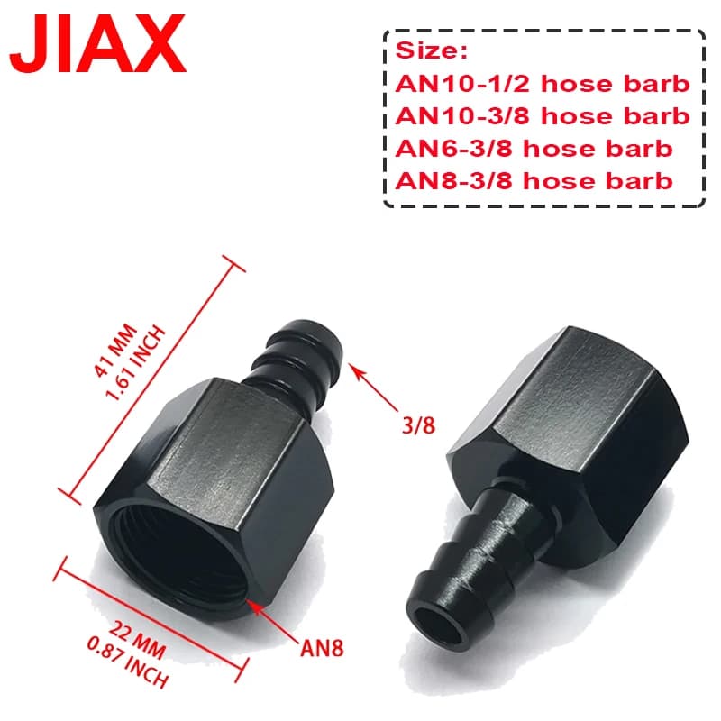 AN6/8/10 Female Flare to 3/8" Push-On Hose Barb Adapter – CNC Machined Black Aluminum Fuel/Oil Line Fitting for Racing, LS Swap