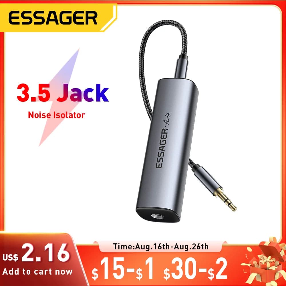 Essager 3.5mm Aux Cable Audio Noise Filter Ground Loop Noise Isolator Eliminate Cancelling for Home Stereo Car Audio System