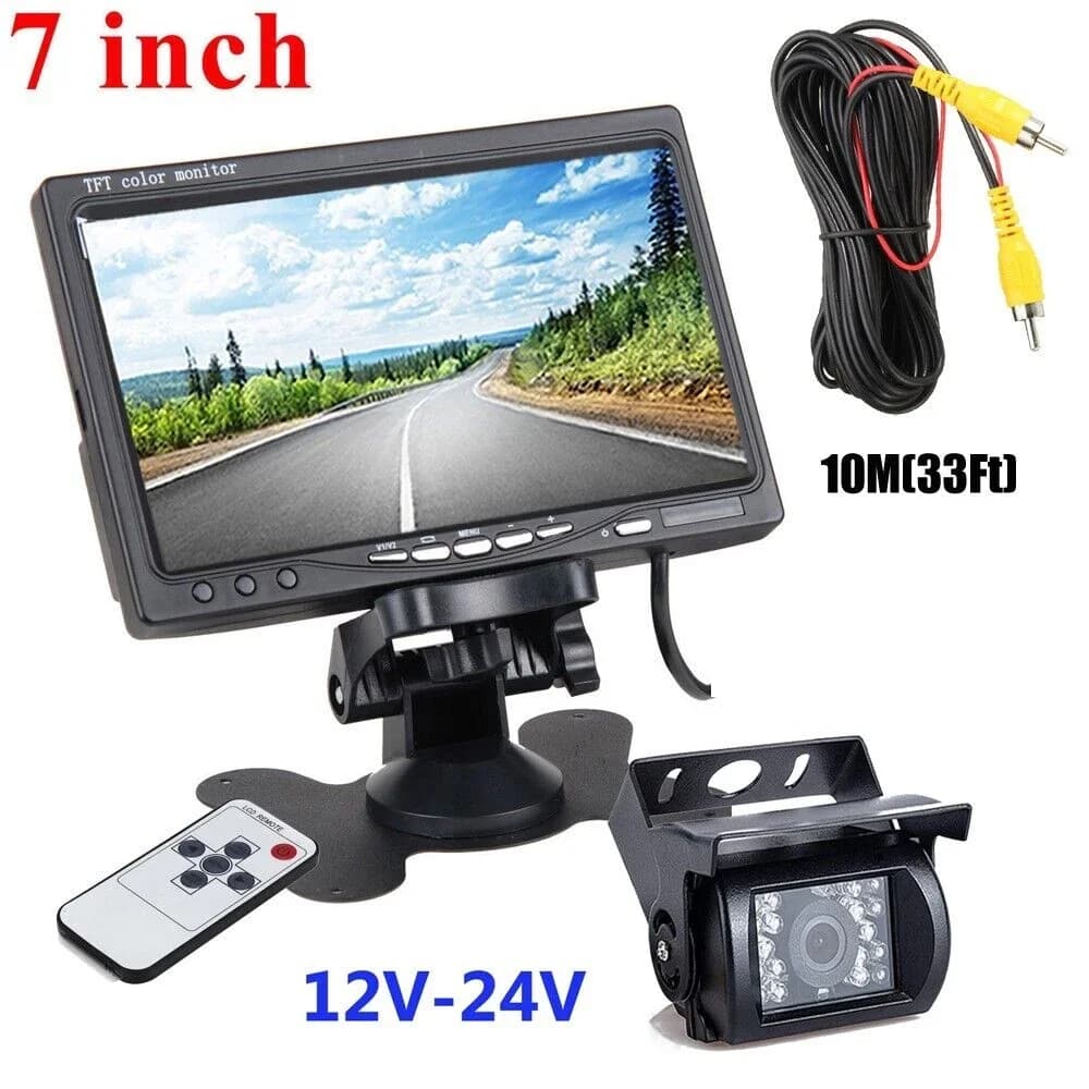Bileeko 12-24v For RV Truck Bus Van Car IR Back Up Camera Night Vision System 7" Rear View Monitor 10m AV cable
