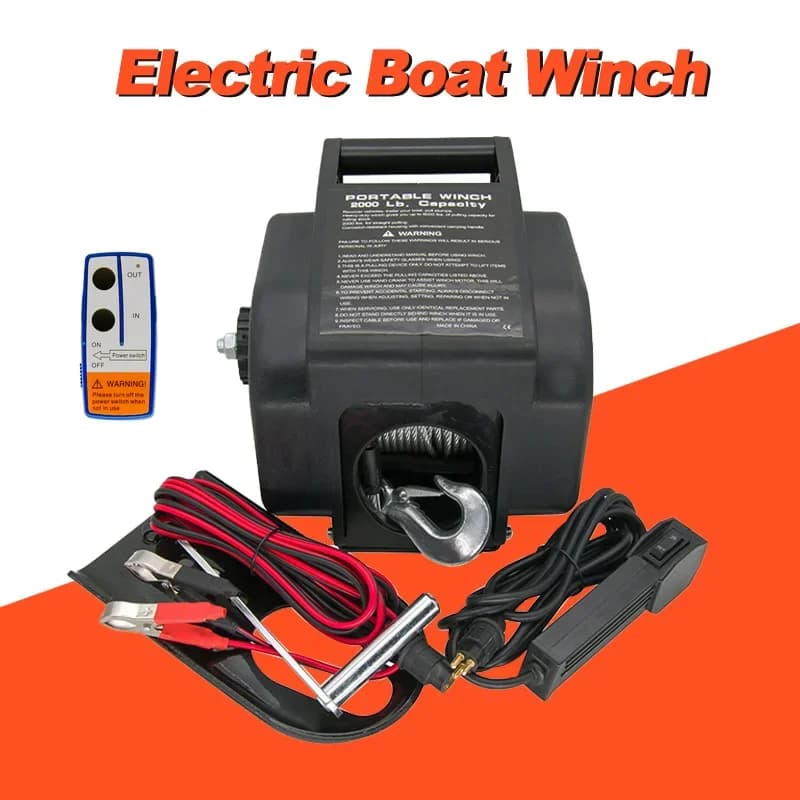 12V 2000lbs Electric Boat Trailer Winch | Portable Detachable Winch with Wireless Remote for Yacht & Marine Use