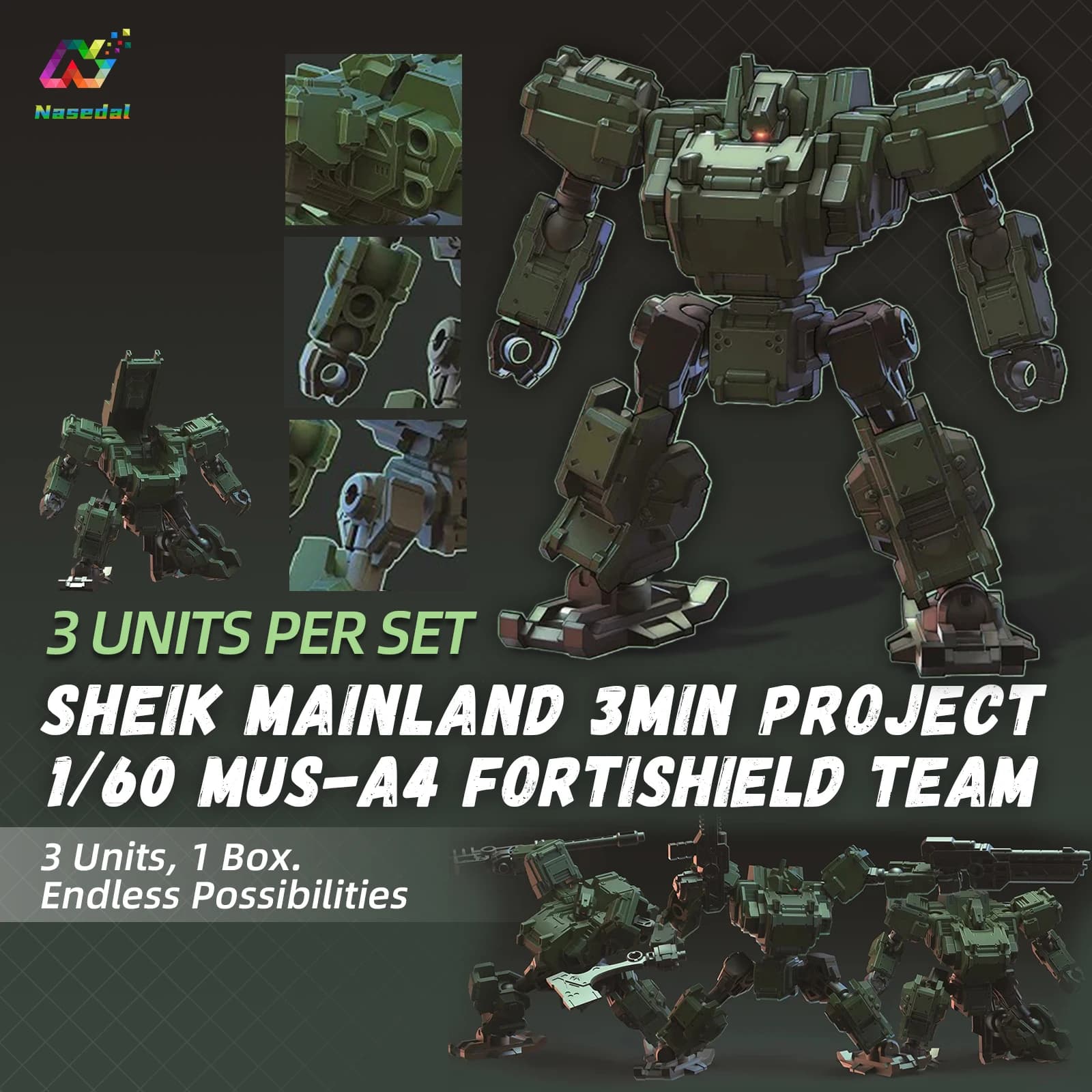 Sheik Mainland 3MIN PROJECT MUS-A4 FORTISHIELD SECOND-GENERATION VERSATILE LAND WARFARE 1/60 Scale Model Building Kits 3Pcs/box